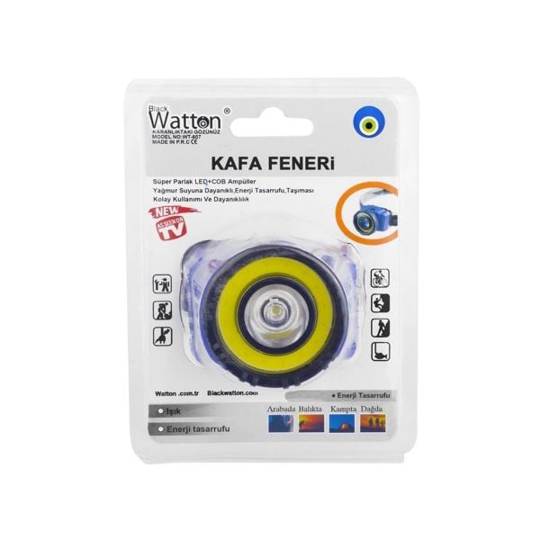 Black Watton COB+3W Lümen Ledli Kafa Feneri MAVİ