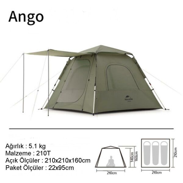 Naturehike Ango Pop Up (UPF 50+) Otomatik 3 Kişilik Aile Çadırı