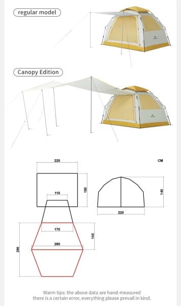 Naturehike Ango ES60 Gölgelikli Otomatik Kurulum Kamp Çadırı Thorn Yellow - Standart