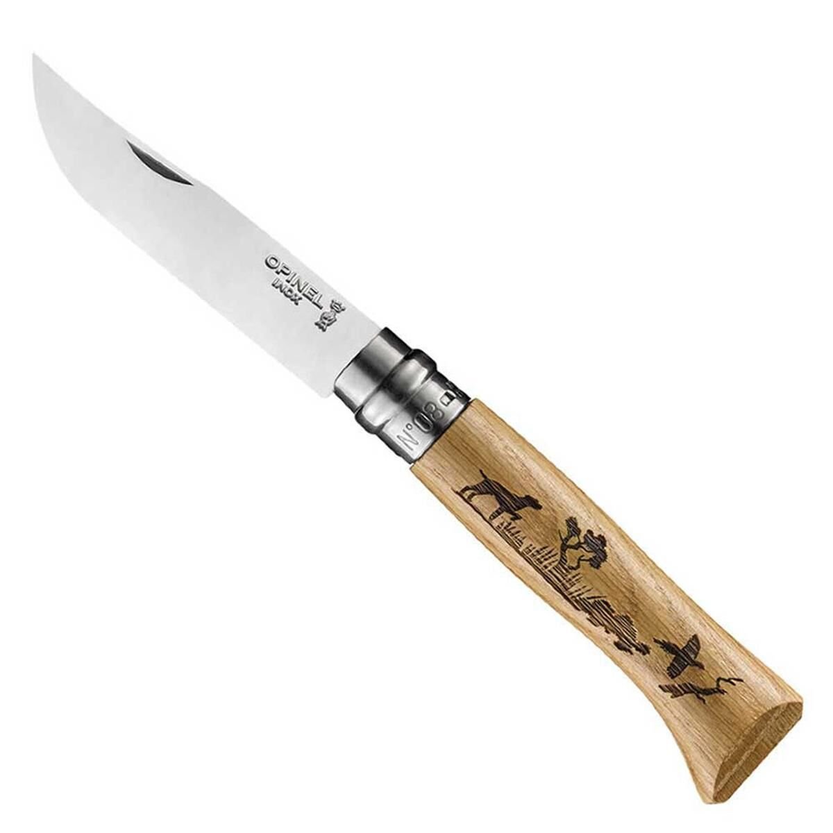 Opinel Inox No 8 Meşe Saplı Köpek Desenli Paslanmaz Çelik Çakı