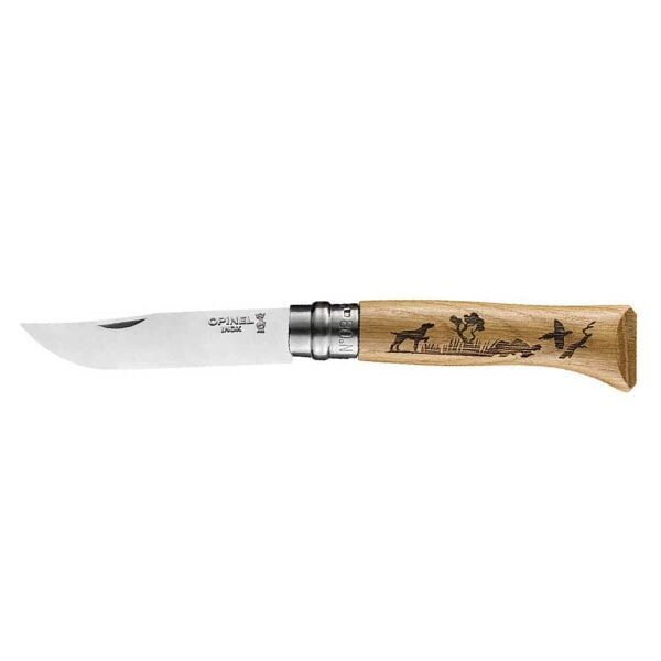 Opinel Inox No 8 Meşe Saplı Köpek Desenli Paslanmaz Çelik Çakı