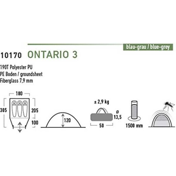 High Peak Ontario 3 Kişilik Kamp Çadırı Mavi/Gri