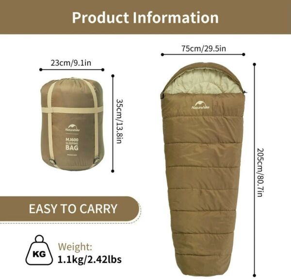 Naturehike MJ600 Mumya Tipi Pamuklu Uyku Tulumu DARK BROWN