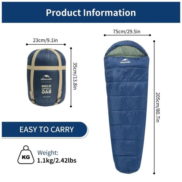 Naturehike MJ600 Mumya Tipi Pamuklu Uyku Tulumu NAVY BLUE