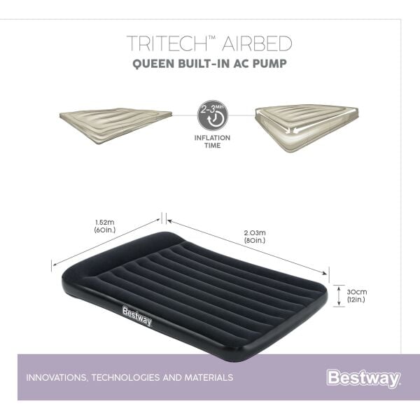 Bestway Tritech Airbad XL Elektrikli Çift Kişilik Şişme Yatak 203cm x 152cm x 30cm