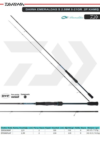 Daiwa Emeraldas S 251cm 7-21gr 2 Parça Olta Kamışı