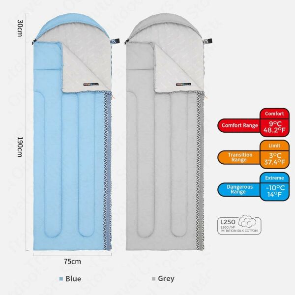 Naturehike L250 Zarf Tarzı Kapüşonlu Uyku Tulumu -10°C