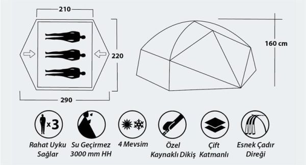 Campout Neptune 3 Kamp Çadırı [Krem]