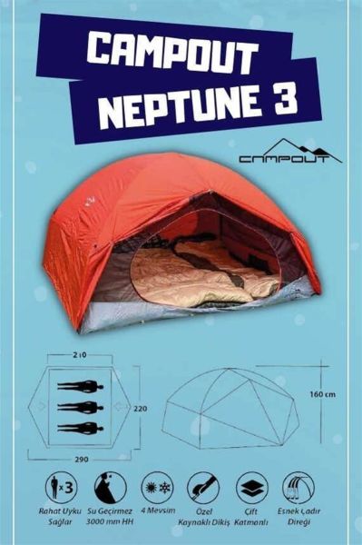 Campout Neptune 3 Kamp Çadırı [Krem]