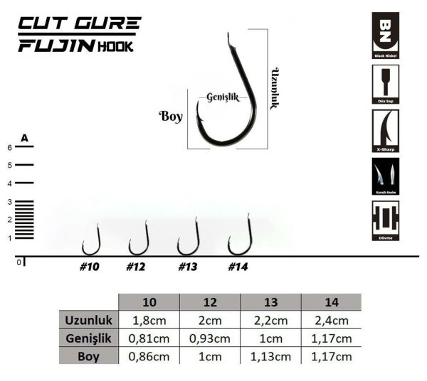 Fujin Cut Gure Deliksiz Düz Olta Kancası NO:14