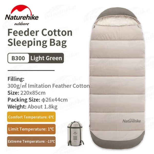 Naturehike Feeder B300 Cotton Uyku Tulumu -13°C Moss Green - Left